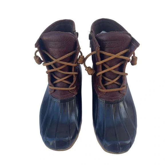 Sperry Saltwater Women's Brown Leather Rubber Zip Up Duck Boots - Picture 2 of 9